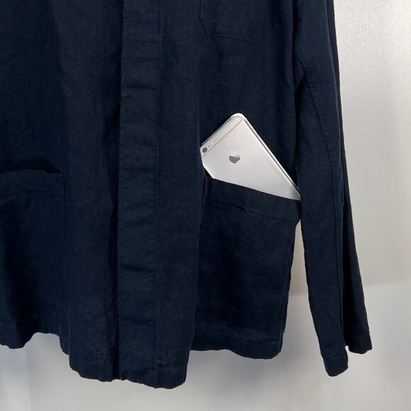 NN07 No Nationality Oscar Linen Shirt Jacket Navy Classic Solid - Picture 4 of 8